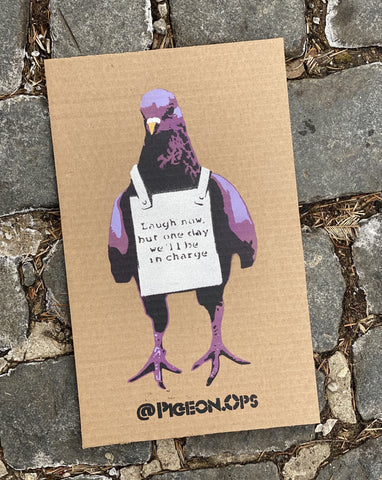 Placard Pigeon - Laugh Now ... - Purple